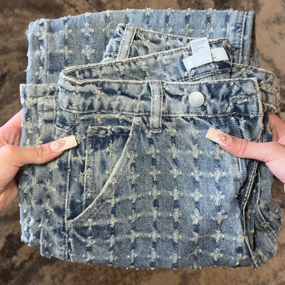Blue Patterned Boyfriend Jeans